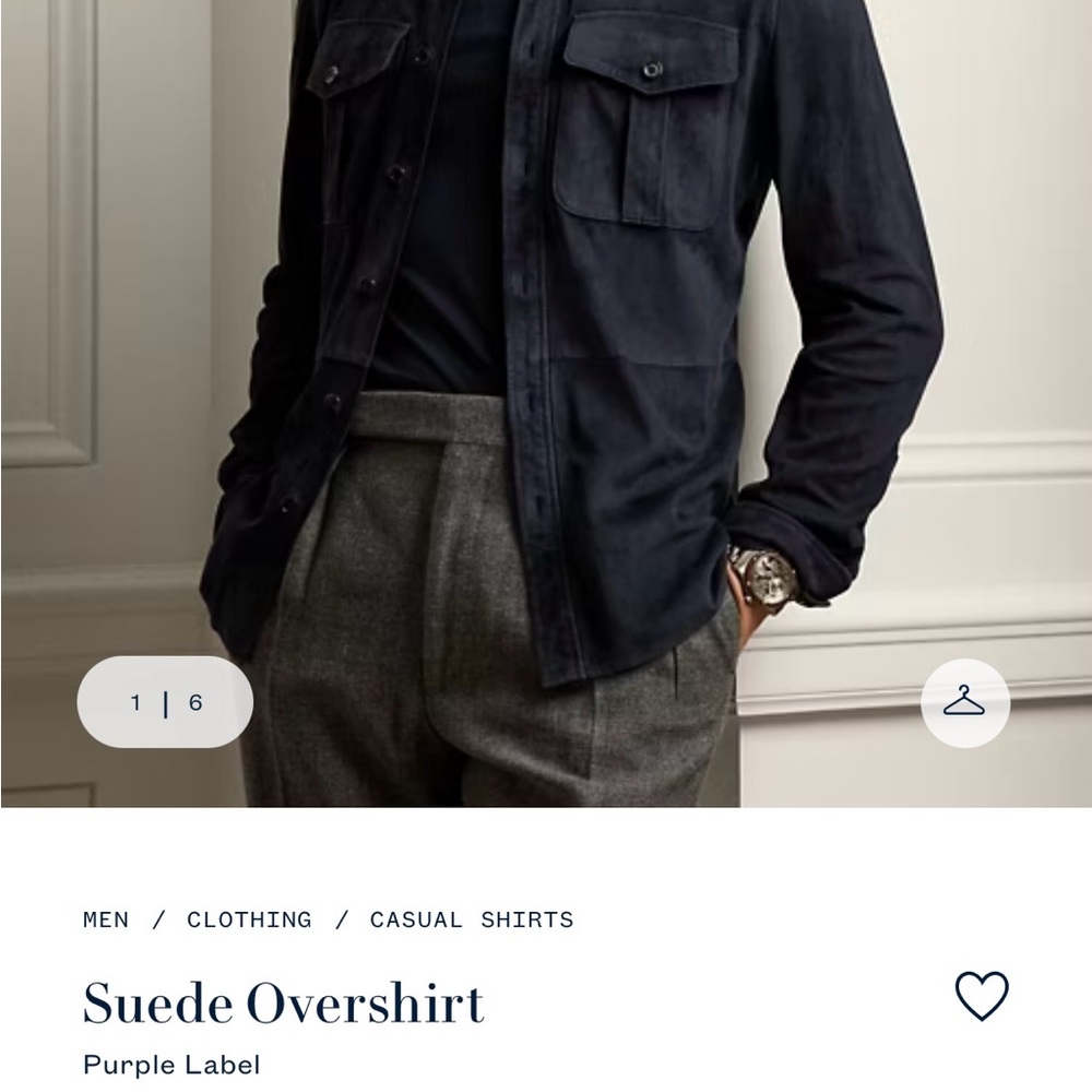 Ralph Lauren Purple Label Mens navy suede overshirt